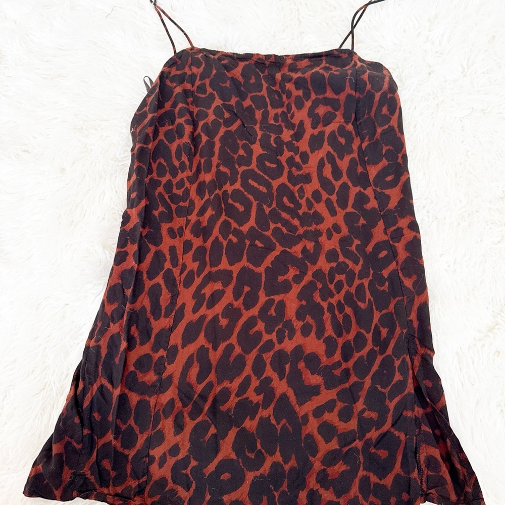Motel Rocks Black and Rust Leopard Print Slip Mini Dress